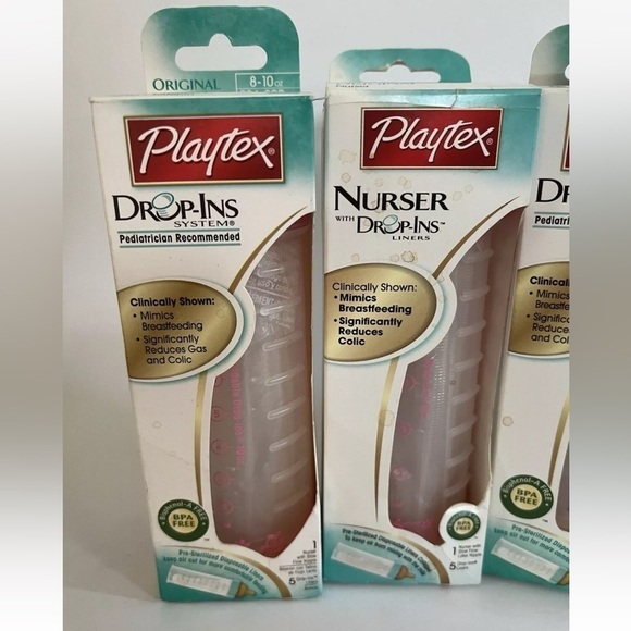 Playtex Original Drop In Nurser Bottle Slow Flow Natural Latex Nipple Lot 4 Pink - Picture 2 of 4